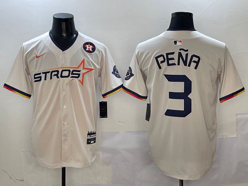 Men Houston Astros #3 Pena Cream Three generations Joint Name 2025 Nike MLB Jersey style 4117